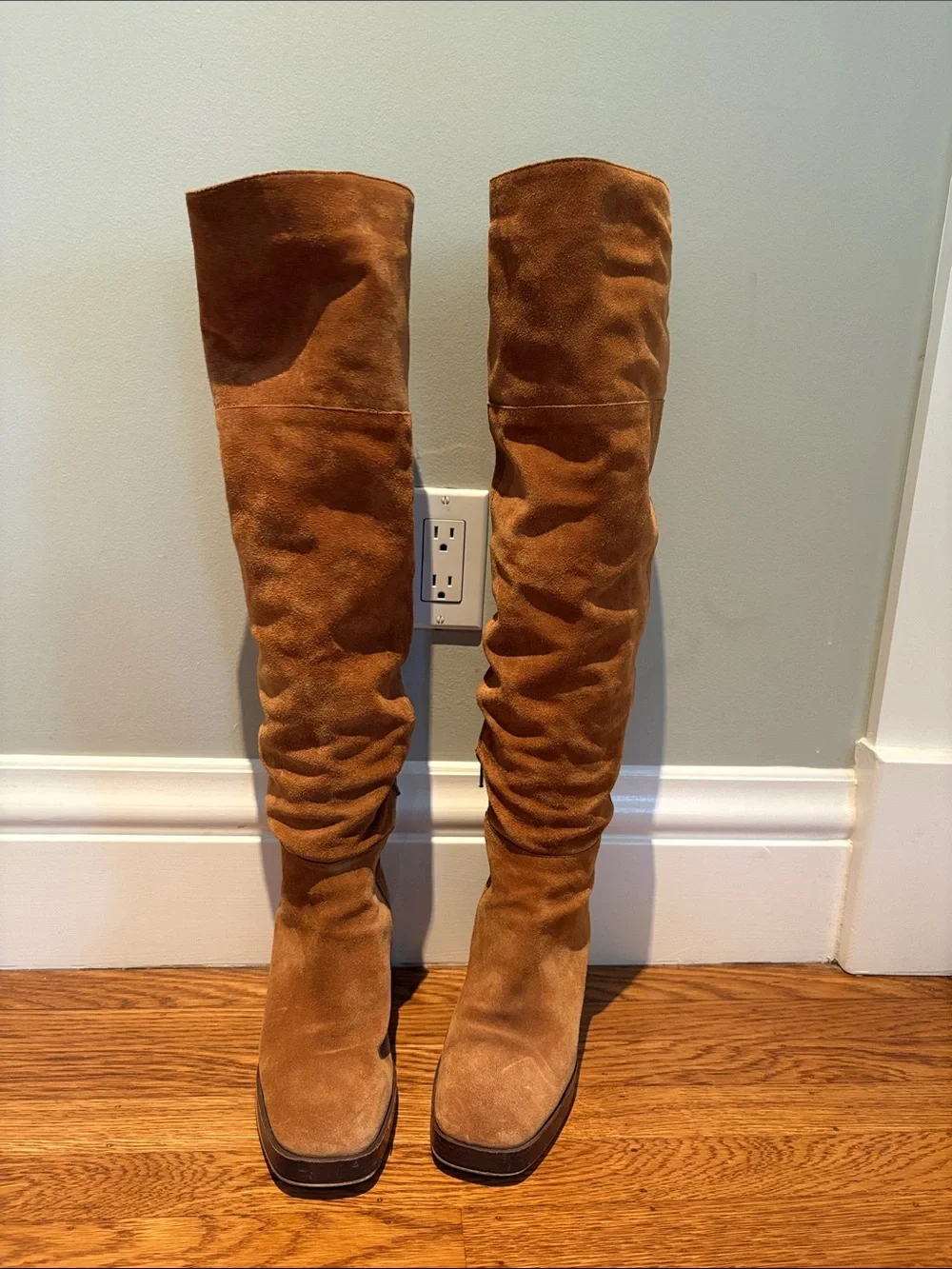 Free People Over-the-Knee Suede Boots in Cognac